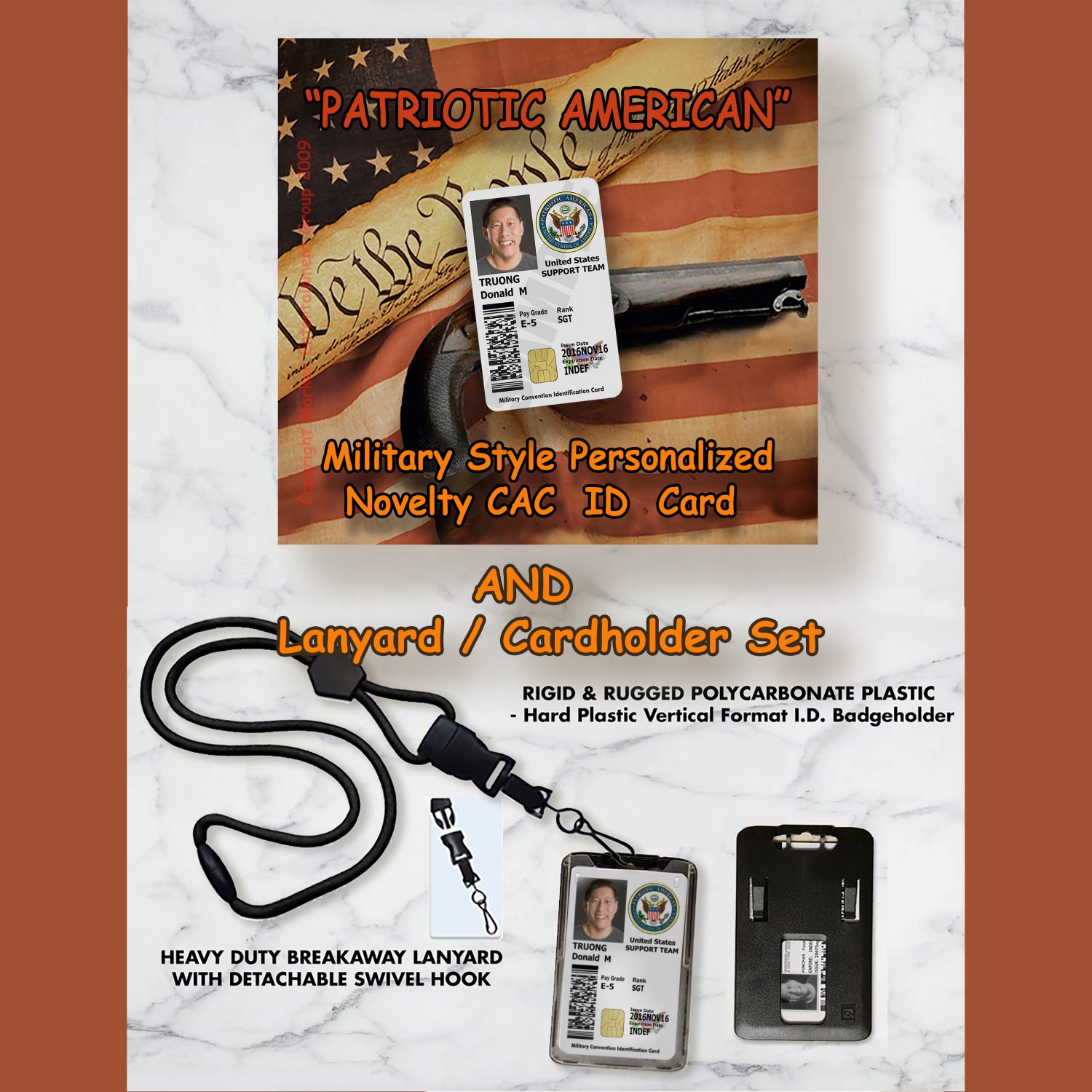 Patriotic American Novelty Military Style Custom Novelty Photo ID/Lanyard Set