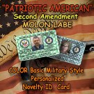 PERSONALIZED "Molon Labe: SECOND AMENDMENT" Novelty Basic Military Style ID Card