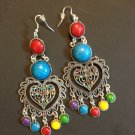 Multi colored Tibetan style earrings silver vintage