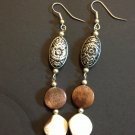Handmade wood and mother of pearl hang earrings