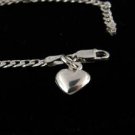 925 Sterling Silver Heart Bracelet with Curb Style Chain