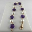 10kt Yellow Gold 6 1/2” Bracelet with  7 Freshwater Pearls and 7 Amethyst