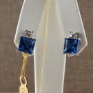 Platinum Earrings with 2 Princess cut Diamonds and 2 Tanzanite Gemstones