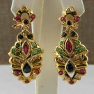 18kt Yellow Gold Drop Style Earrings with various Gemstones and Diamonds.