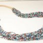 20 Strand Multi-Color White Blue Seed Bead Necklace Quill Wrap Southwest Design