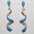 Southwest Design Swirl Sterling Silver Denim Lapis Dangle Post Curl Earrings