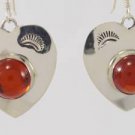 Sterling Silver Amber Concho Heart Hook Earrings Navajo American Indian C Wylie