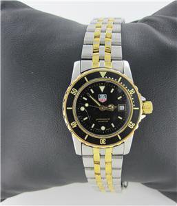 LADIES TAG HEUER PROFESSIONAL 200 METERS WATCH TWO TONE GOLD STEEL BLACK DIAL