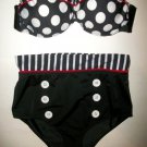 NEW Bikini High Waist Small ❤ Pin Up S Retro Bandeau StraplessTop Bottom Swimsuit 3 4 6