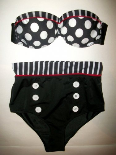 NEW Bikini High Waist Small &acirc;�&curren; Pin Up S Retro Bandeau StraplessTop Bottom Swimsuit 3 4 6