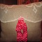 Burlap and vintage lace pillow with red polka dot ribbon