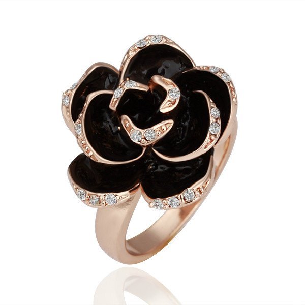 18KGP R089 Black Rose 18K Gold Plated Ring Health Jewelry Nickel Free Ring size 6/7/8