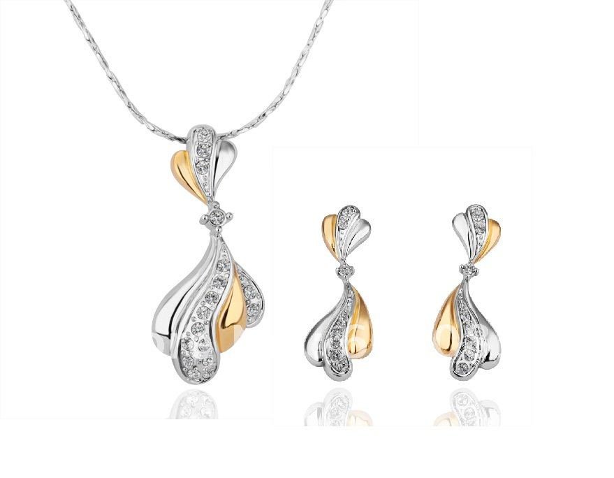 18KS057 18K Gold Plated Jewelry Set Nickel Free Plating Platinum Rhinestone