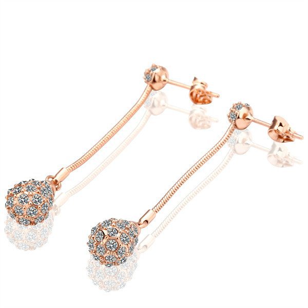 18KGP E010 18K gold plated ball earrings, nickel free, plating platinum, Rhinestone