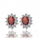 18KGP E026 Red-Crystal 18K Platinum plated earrings, nickel free, plating platinum, Rhinestone