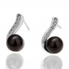 18KGP E024 Black Imitation Pearl 18K Platinum plated earrings  nickel free, Rhinestone