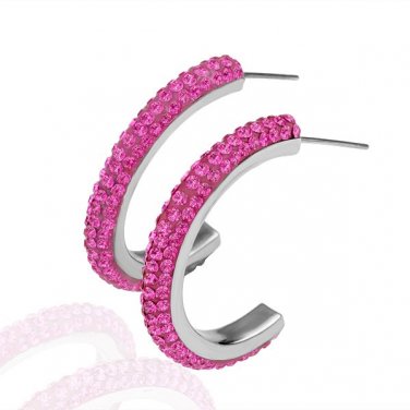 18KGP E092 18K Platinum plated earrings,nickel free, Rhinestone Semi-circle Earring