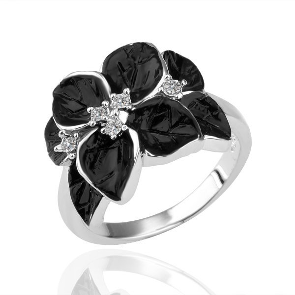 18KGP R122 Black Flower 18K Platinum Plated Ring Nickel Free SWA Element ,Ring size 8