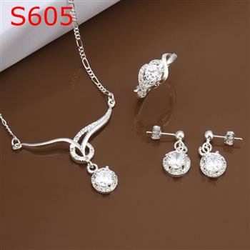 SPCS605 Factory Price! Free shipping Wholesale silver plated set fashion jewelry sets