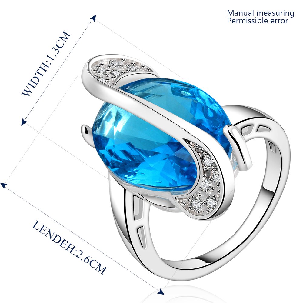 Platinum diamond shaped pure blue zircon luxury ring R004