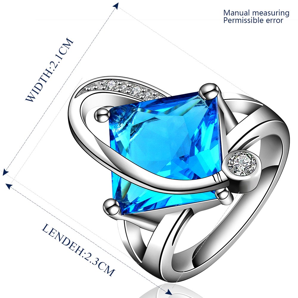 Platinum diamond shaped pure blue zircon luxury ring R005