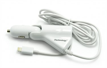 TGOM Lightning Swivel Car Charger for iPhone 5, 5G, Nano7G and port for Android Smartphone White