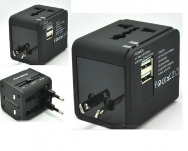 Tgom universal All-In-One WORLDWide Travel Plug Adapter with 2 USB Port 2.1A-5V