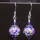 PURPLE FLOWERS Lampwork Glass Beads Earrings - KM