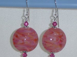 PINK LOLLIPOPS Lampwork Glass Lentil Beads Earrings - KM