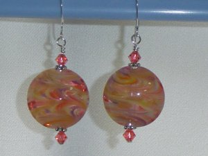 ORANGE LOLLIPOPS Lampwork Glass Lentil Beads Earrings - KM