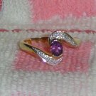 10K Yellow Gold Ring with Amethyst & Diamonds Gemstones