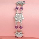 Sterling Silver Flower Bracelet with Faceted Amethyst Gemstones