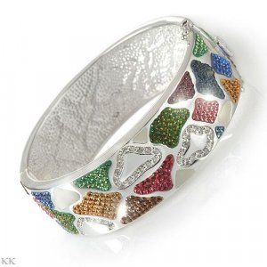 Sterling Silver Bangle with Rainbow Colors Crystals