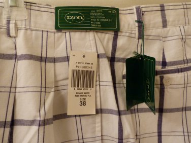 Mens IZOD Blue White Plaid Golf Shorts Size 38 Cotton NWT