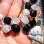 DENDRITIC OPAL, RAINBOW MOONSTONE, BLACK ONYX NECKLACE 22"