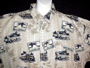 HAWAIIAN SHIRT Classic VINTAGE LONGBOARD 1939 PACKARD & FORD Aloha BEACH Print Size XL NEW!