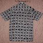 VINTAGE 80s HAWAIIAN SHIRT Vertical Borders SURFWAVES Black & White FLORAL Print Men's Size L!