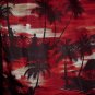 HAWAIIAN SHIRT Tropical -= BEACH at SUNSET =- Palms NATIVE Hula Girls Print BLAZING COLORS Sz L!