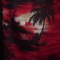 HAWAIIAN SHIRT Tropical -= BEACH at SUNSET =- Palms NATIVE Hula Girls Print BLAZING COLORS Sz L!
