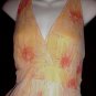 SUNNY FLORAL Drama DRAPE 60's Vintage Dress VLV HAWAIIAN HALTER Style CHIFFON Overlay SWEEP S-M!