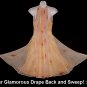 SUNNY FLORAL Drama DRAPE 60's Vintage Dress VLV HAWAIIAN HALTER Style CHIFFON Overlay SWEEP S-M!