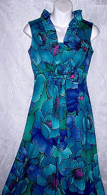 SALE~AUTHENTIC 70s Vintage HAWAIIAN PALAZZO Maxi Gown BRILLIANT FUN ...