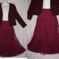 GORGEOUS LACE Vintage Burgandy HIPPIE SKIRT w/CHIC SWEATER JACKET Tiered BOHO BABE SWEEP Sz M-L!