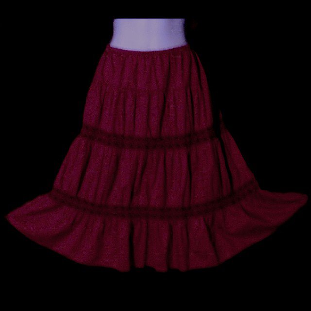 BURGUNDY WINE Vintage BOHO HIPPIE SKIRT Midi Length Tiered SWEEPING BOHEMIAN Beauty Sz S-M!