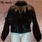 Genuine Black Leather Jacket Vintage Wild LEOPARD Collar n' Shoulders Fun Sexy Superb Fits Sz M-L!