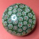 Vintage Green White Red Millefiori Art Glass Murano Paperweight, #13