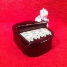 Vintage Majolica Sardine Box Cat opening Tin of Sardines handpainted by Fitz&Floyd RARE #65