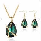 Crystal Water Drop Necklace Earrings Jewelry Set For Women