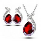 Red Water Drop Necklace & Earrings Jewelry Set Red