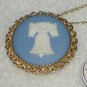 Vintage Wedgwood  Blue Jasperware Liberty Bell Pendant/ Brooch & Necklace 12K GF